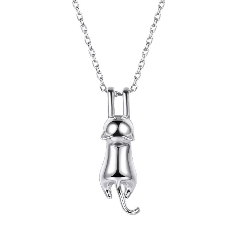 925 Sterling Silver Stretched Cat Necklace for Women 18Inches Rolo Chain Animals Chic Jewelry Gift for Cat Person SC36