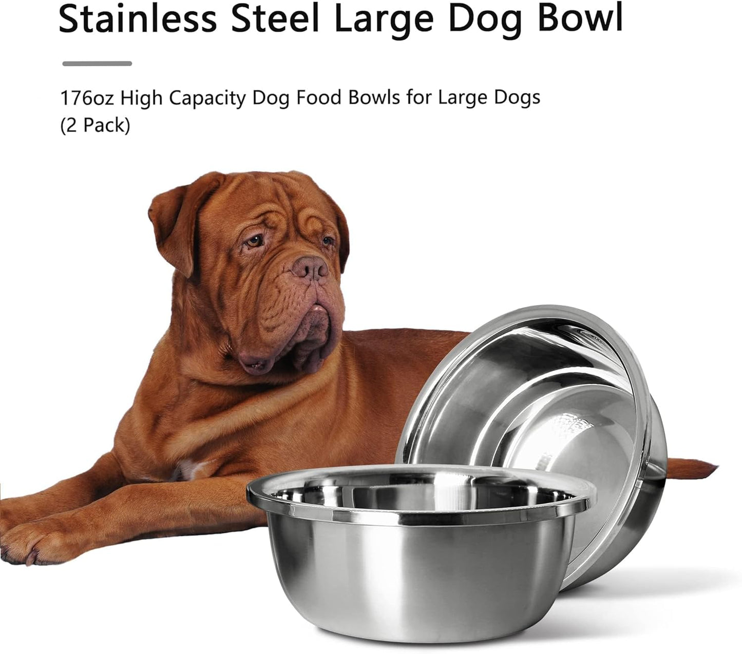 Stainless Steel Large Dog Food Bowl, 176 Oz (24Cup) Large Capacity Dog Water Bowl, Heavy Duty BPA Free for Extra Large Dogs (2 Pcs)