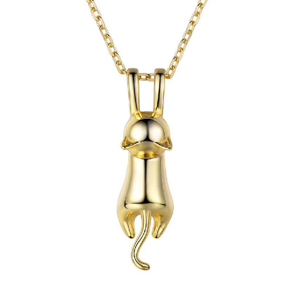 925 Sterling Silver Stretched Cat Necklace for Women 18Inches Rolo Chain Animals Chic Jewelry Gift for Cat Person SC36