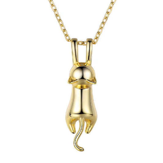 925 Sterling Silver Stretched Cat Necklace for Women 18Inches Rolo Chain Animals Chic Jewelry Gift for Cat Person SC36