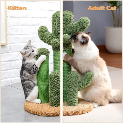 Cactus Cat Scratching Post with Natural Sisal Ropes, Interactive Ball, Cat Scratcher for Cats and Kittens Brown