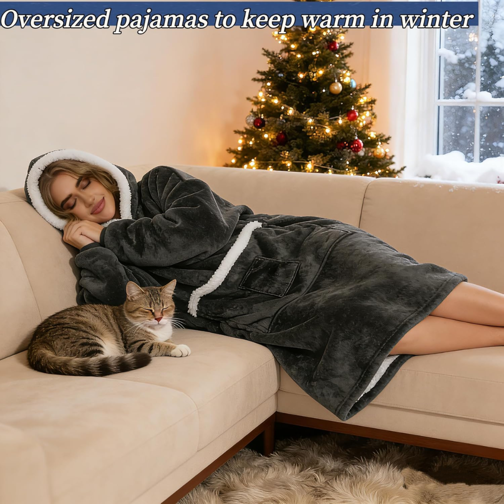 Oversized Sherpa Fleece Hoodie – Cozy Wearable Blanket with Giant Pocket