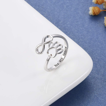 Paw Print Heart Silver Ring – Adjustable Jewelry for Dog & Cat Lovers