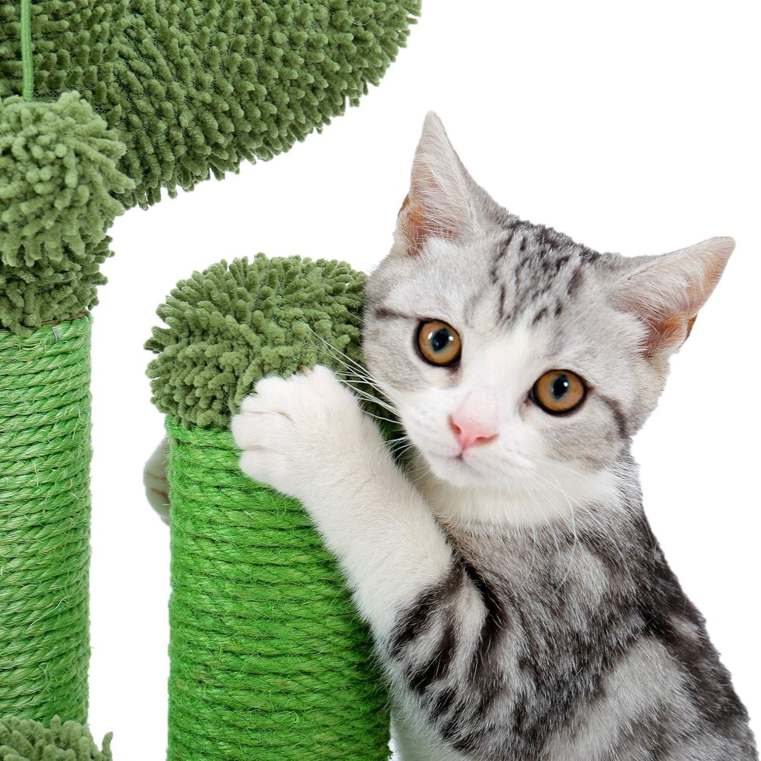 Cactus Cat Scratching Post with Natural Sisal Ropes, Interactive Ball, Cat Scratcher for Cats and Kittens Brown