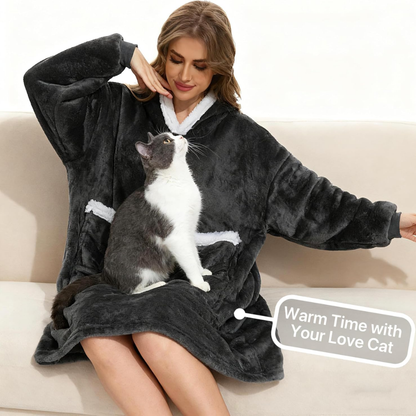 Oversized Sherpa Fleece Hoodie – Cozy Wearable Blanket with Giant Pocket