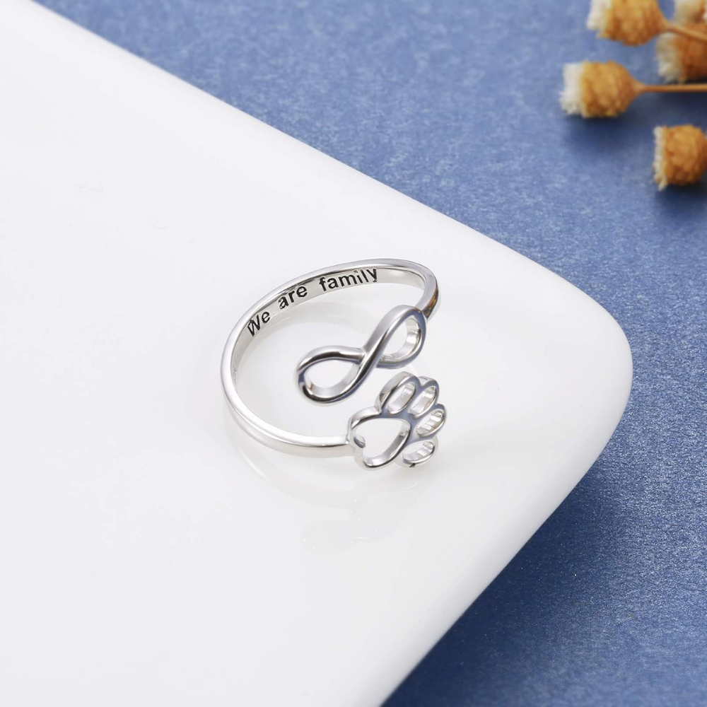Paw Print Heart Silver Ring – Adjustable Jewelry for Dog & Cat Lovers