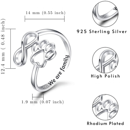 Paw Print Heart Silver Ring – Adjustable Jewelry for Dog & Cat Lovers