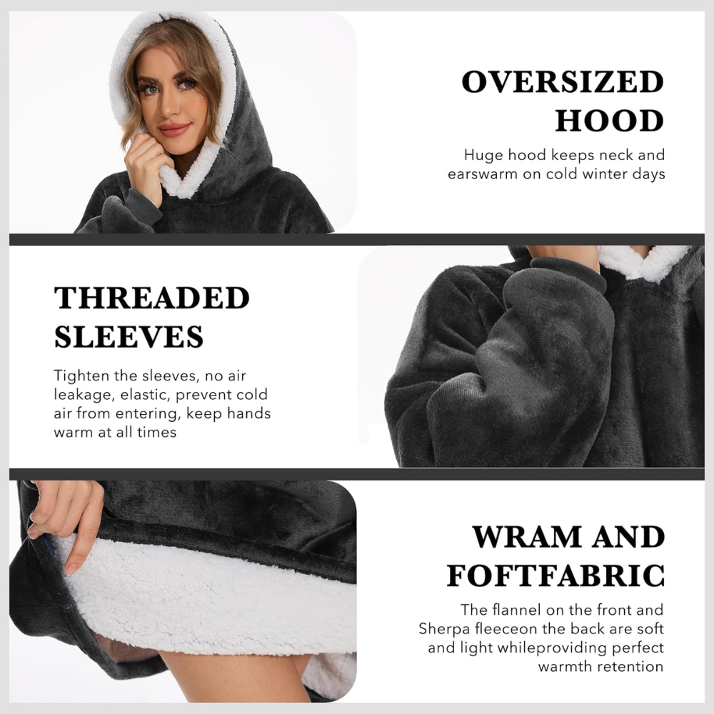 Oversized Sherpa Fleece Hoodie – Cozy Wearable Blanket with Giant Pocket