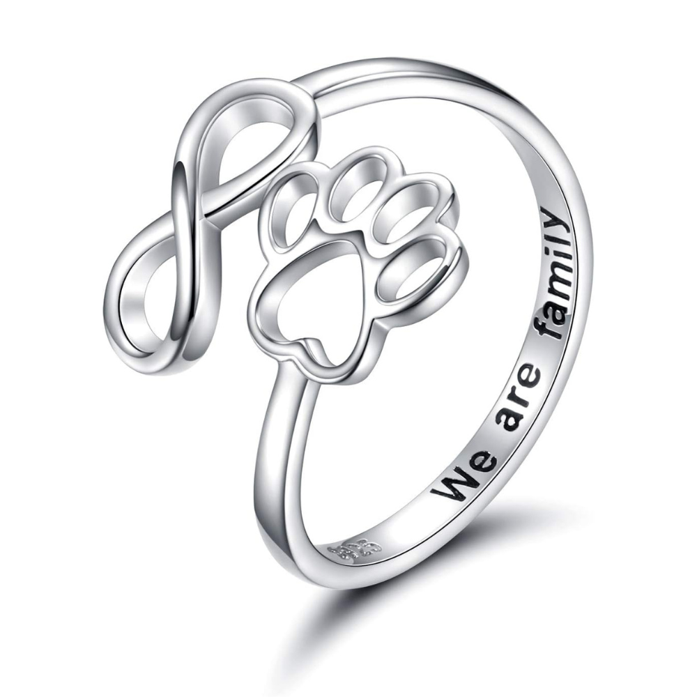 Paw Print Heart Silver Ring – Adjustable Jewelry for Dog & Cat Lovers