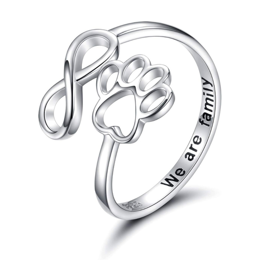 Paw Print Heart Silver Ring – Adjustable Jewelry for Dog & Cat Lovers