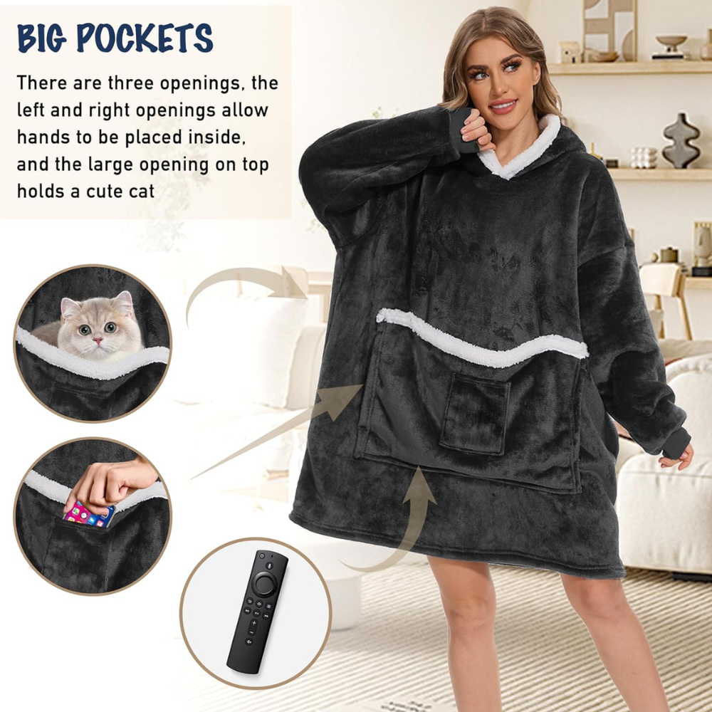 Oversized Sherpa Fleece Hoodie – Cozy Wearable Blanket with Giant Pocket
