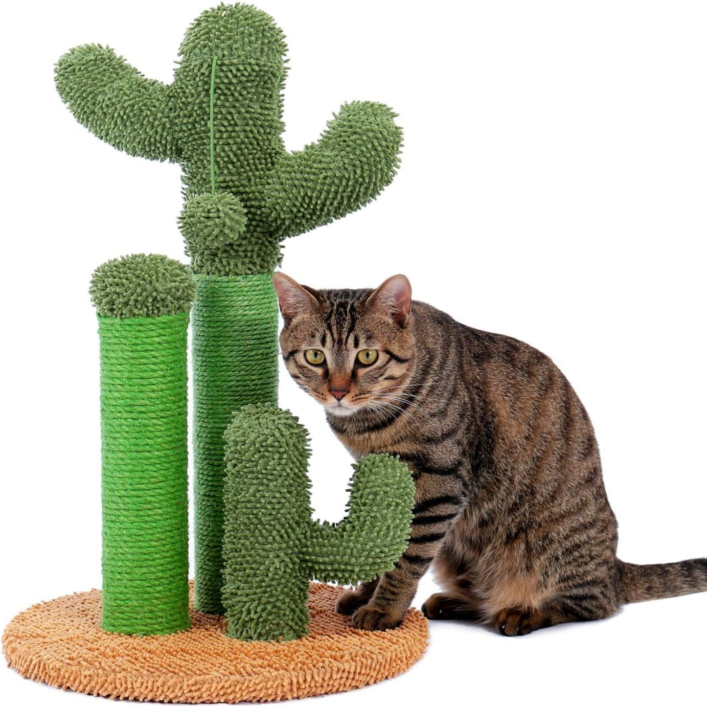 Cactus Cat Scratching Post with Natural Sisal Ropes, Interactive Ball, Cat Scratcher for Cats and Kittens Brown