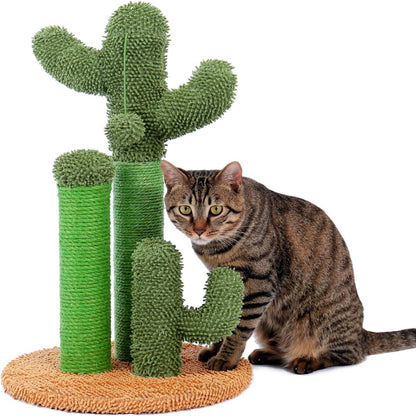 Cactus Cat Scratching Post with Natural Sisal Ropes, Interactive Ball, Cat Scratcher for Cats and Kittens Brown