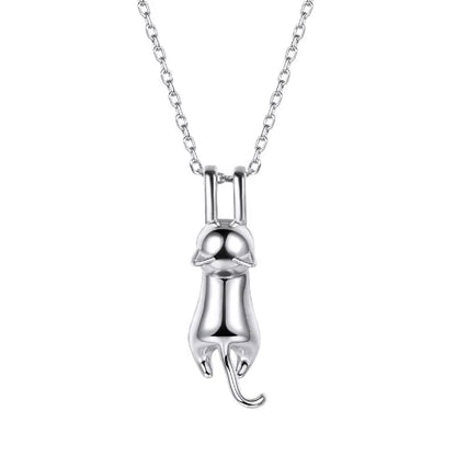 925 Sterling Silver Stretched Cat Necklace for Women 18Inches Rolo Chain Animals Chic Jewelry Gift for Cat Person SC36
