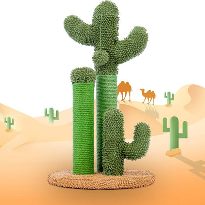 Cactus Cat Scratching Post with Natural Sisal Ropes, Interactive Ball, Cat Scratcher for Cats and Kittens Brown