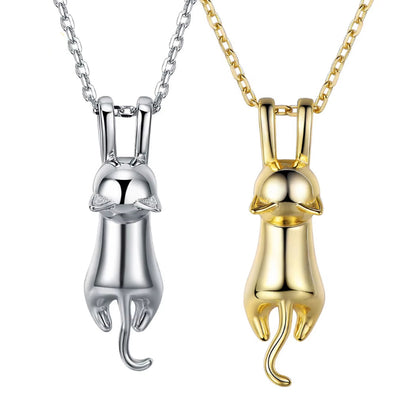 925 Sterling Silver Stretched Cat Necklace for Women 18Inches Rolo Chain Animals Chic Jewelry Gift for Cat Person SC36