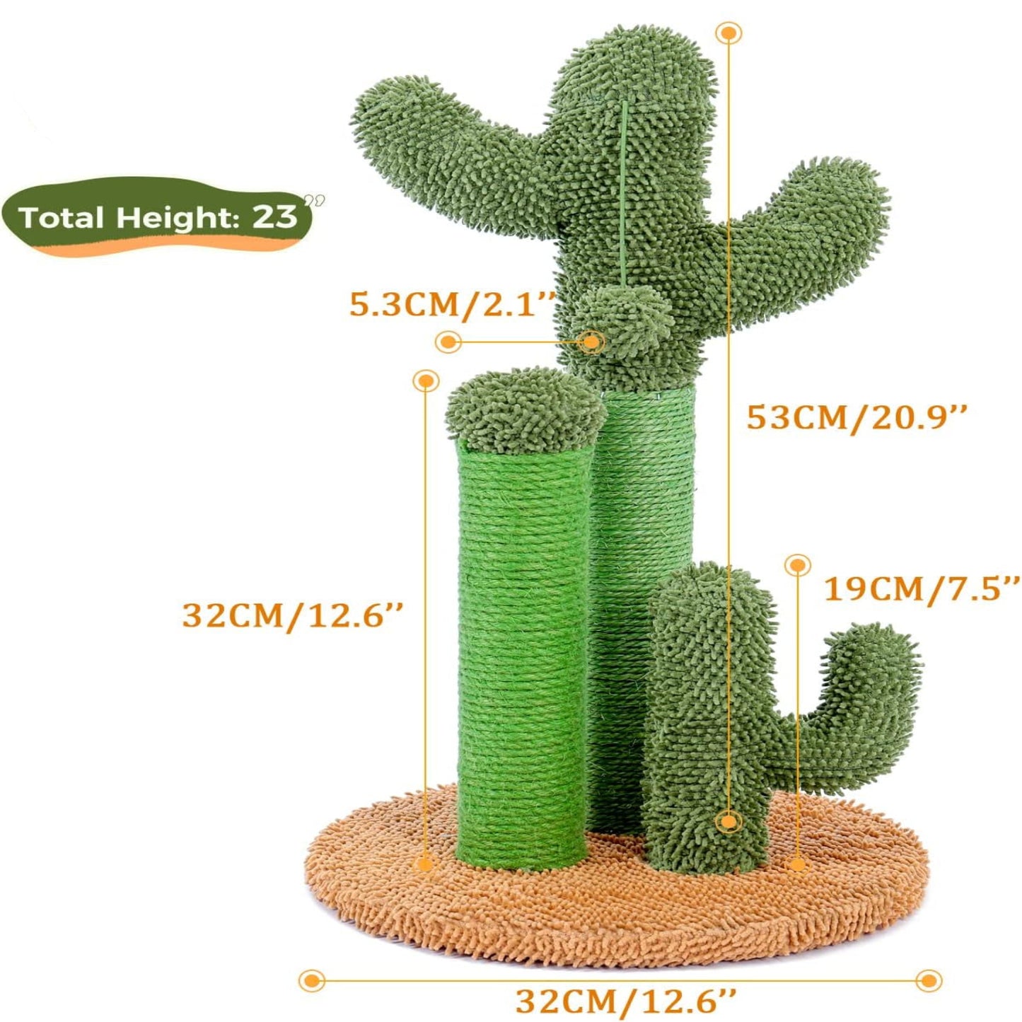 Cactus Cat Scratching Post with Natural Sisal Ropes, Interactive Ball, Cat Scratcher for Cats and Kittens Brown