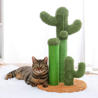 Cactus Cat Scratching Post with Natural Sisal Ropes, Interactive Ball, Cat Scratcher for Cats and Kittens Brown