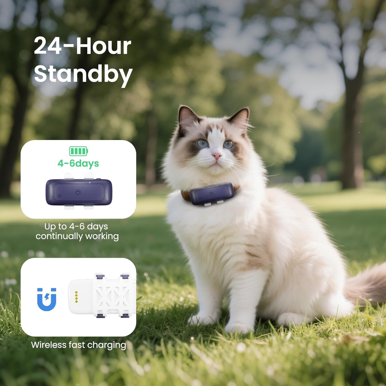Cat Tracker Mini GPS Pet Tracker for Dogs Cats Waterproof Real-Time Location Tracker Virtual Fence 180 Days Location History 4G Cat Tracker Device for 6.5Lbs+ Pets