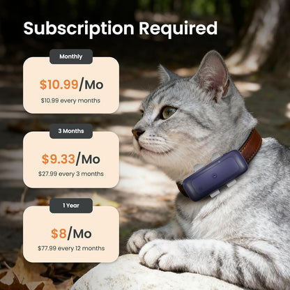 Cat Tracker Mini GPS Pet Tracker for Dogs Cats Waterproof Real-Time Location Tracker Virtual Fence 180 Days Location History 4G Cat Tracker Device for 6.5Lbs+ Pets